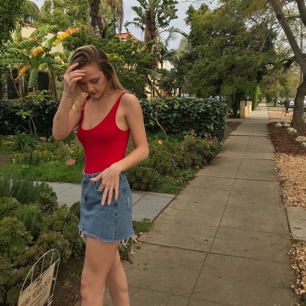 Forever 21 ❤️ Red Ribbed Tank Top Bodysuit, Size Small